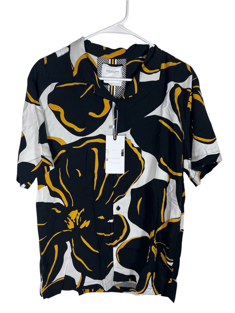 Denim & Flower Black and White Floral Short Sleeve Viscose Size L